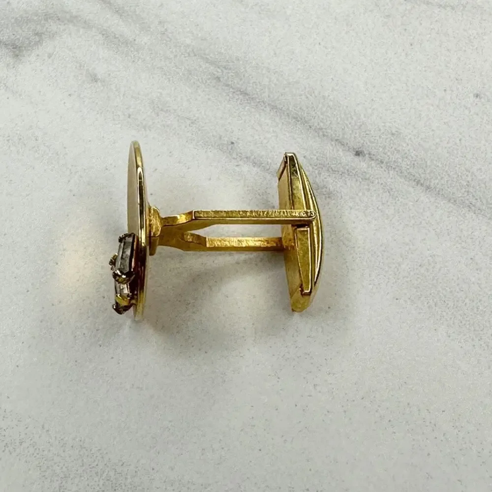 Vintage 1961 Pat 2974381 Rhinestone Gold Tone Oval Cufflink Single ✨